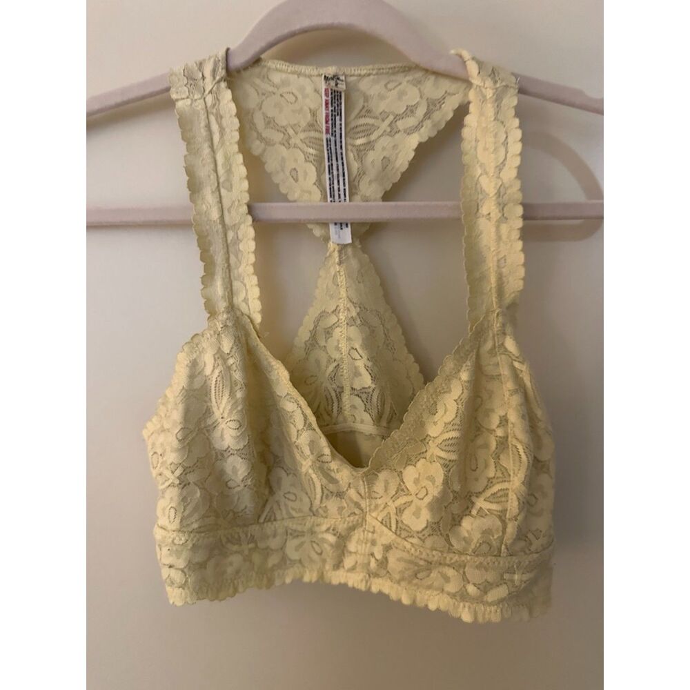 Free People Intimately Butter Yellow Thick Racerback Lace Bralette Women's Sz S